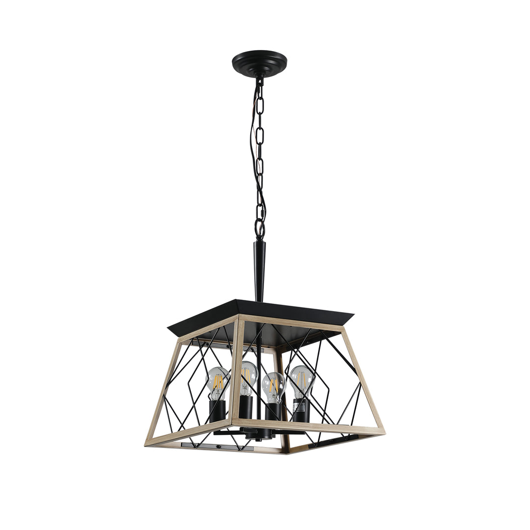 VEYRA 4-Light 15.7-inch Width Modern Farmhouse Trapezoid Chandelier, Iron Kitchen Island Light Fixture for Kitchen Island, Dining Room