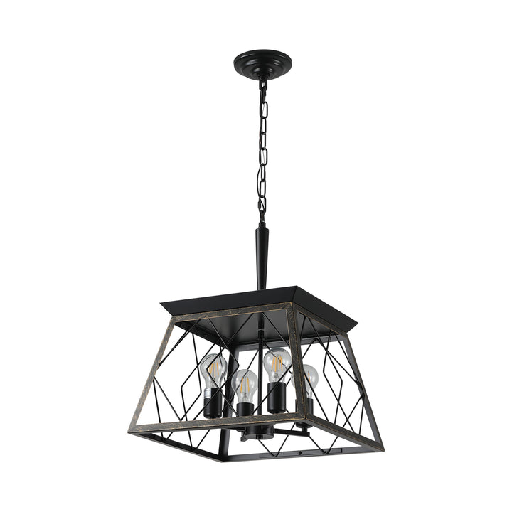VEYRA 4-Light 15.7-inch Width Modern Farmhouse Trapezoid Chandelier, Iron Kitchen Island Light Fixture for Kitchen Island, Dining Room