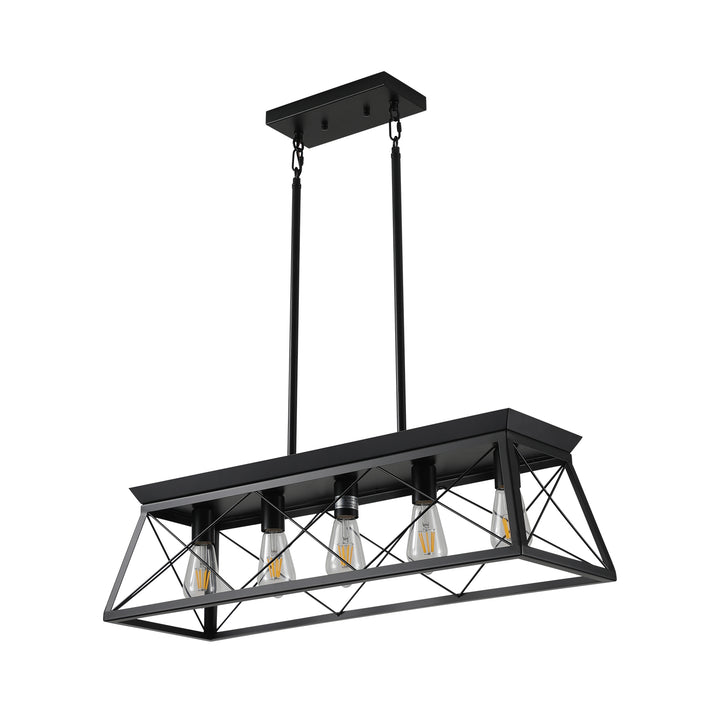 VEYRA 5-Light 31.5-inch Width Modern Farmhouse Trapezoid Chandelier, Iron Kitchen Island Light Fixture for Kitchen Island, Dining Room