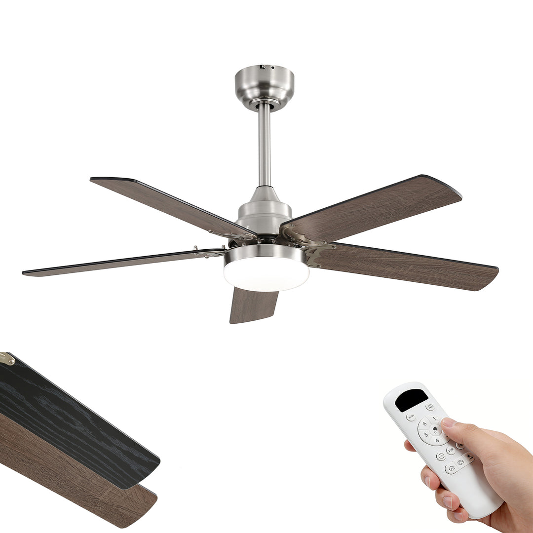 VEYRA 42-inch Modern Ceiling Fan with Light, 5 MDF Blades, DC Motor, 6 Speeds, Downrod Flush Mount for Bedroom, Living Room