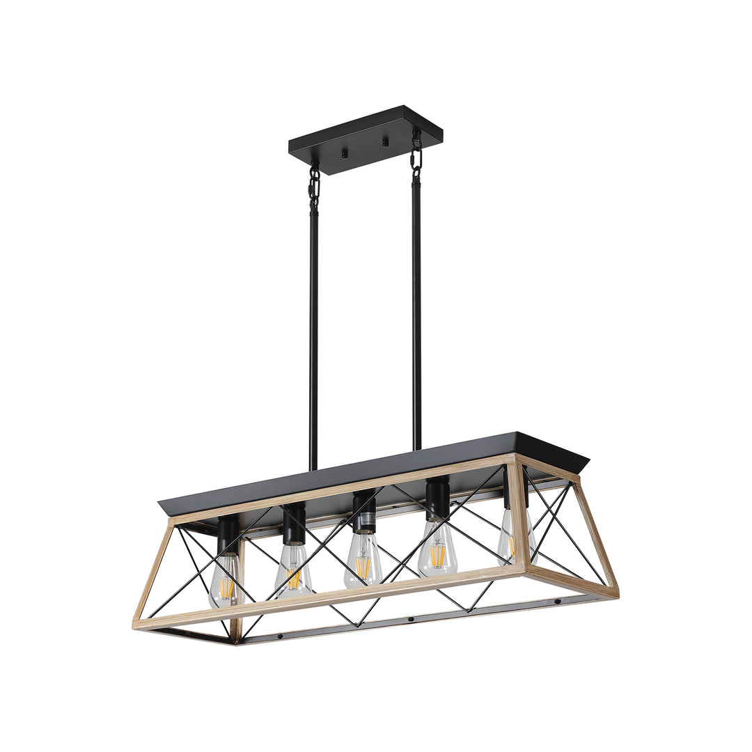 VEYRA 5-Light 31.5-inch Width Modern Farmhouse Trapezoid Chandelier, Iron Kitchen Island Light Fixture for Kitchen Island, Dining Room