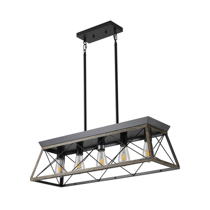 VEYRA 5-Light 31.5-inch Width Modern Farmhouse Trapezoid Chandelier, Iron Kitchen Island Light Fixture for Kitchen Island, Dining Room