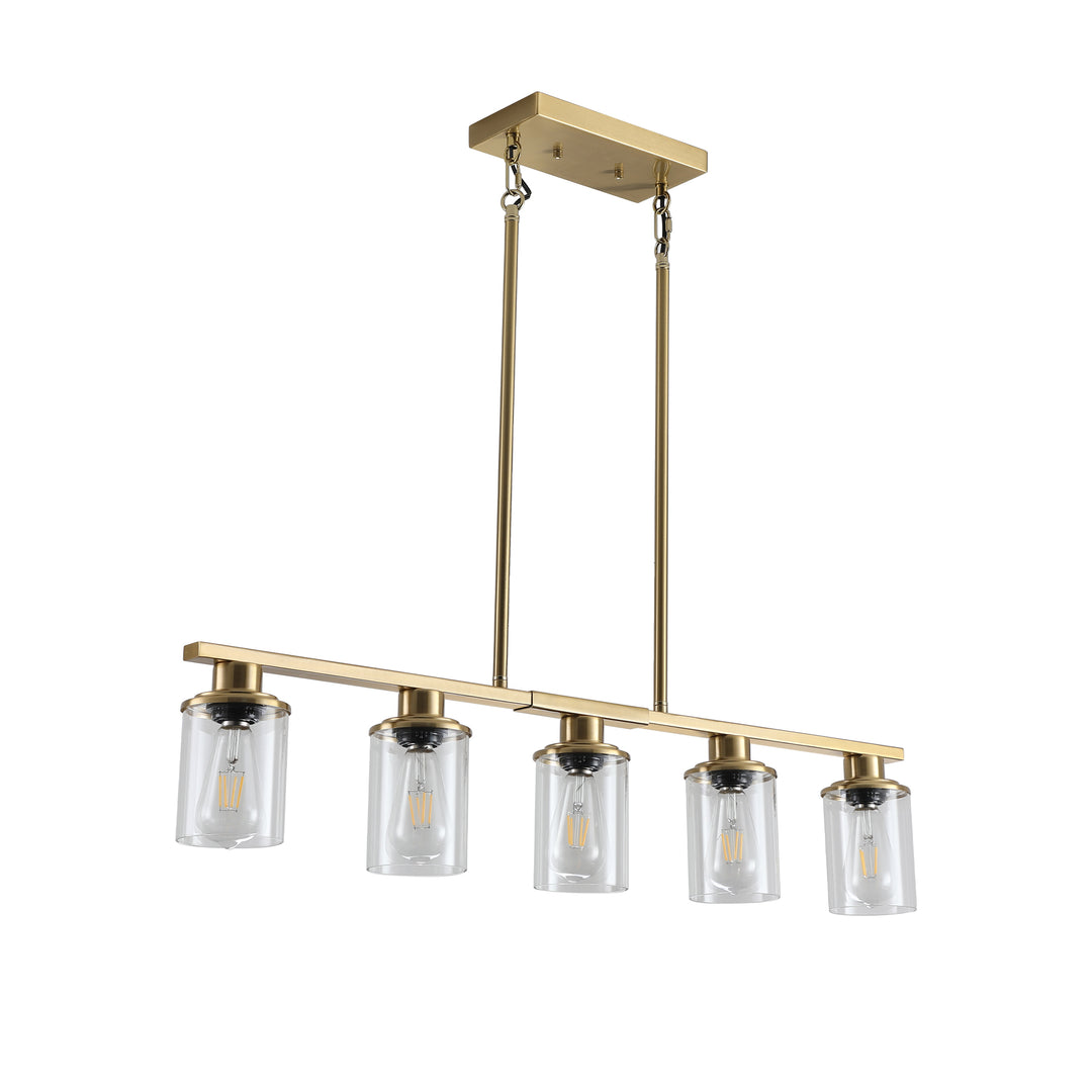 VEYRA 5-Light 37.4-inch Width Modern Industrial Linear Chandelier, Iron Kitchen Island Light Fixture for Kitchen Island, Dining Room