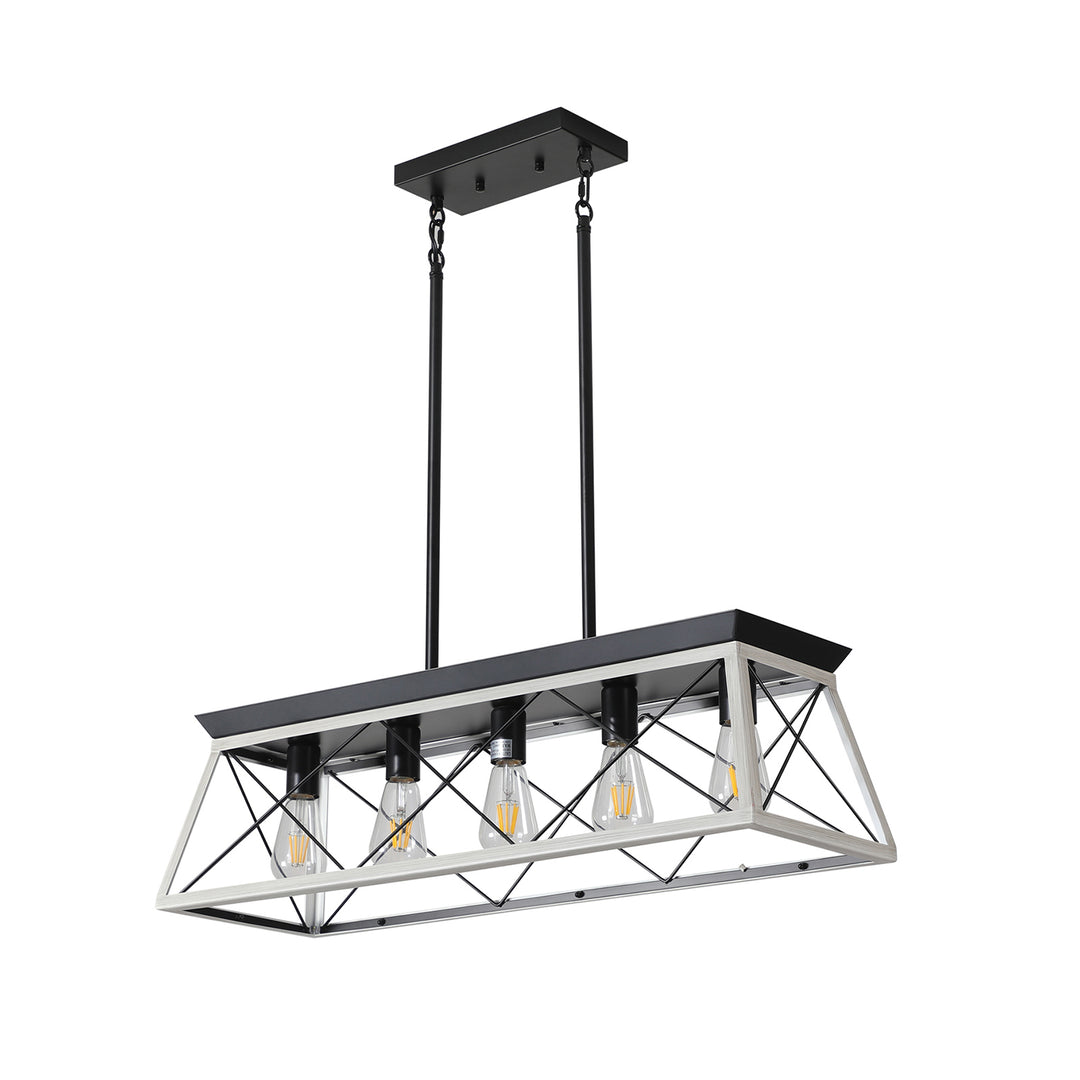 VEYRA 5-Light 31.5-inch Width Modern Farmhouse Trapezoid Chandelier, Iron Kitchen Island Light Fixture for Kitchen Island, Dining Room