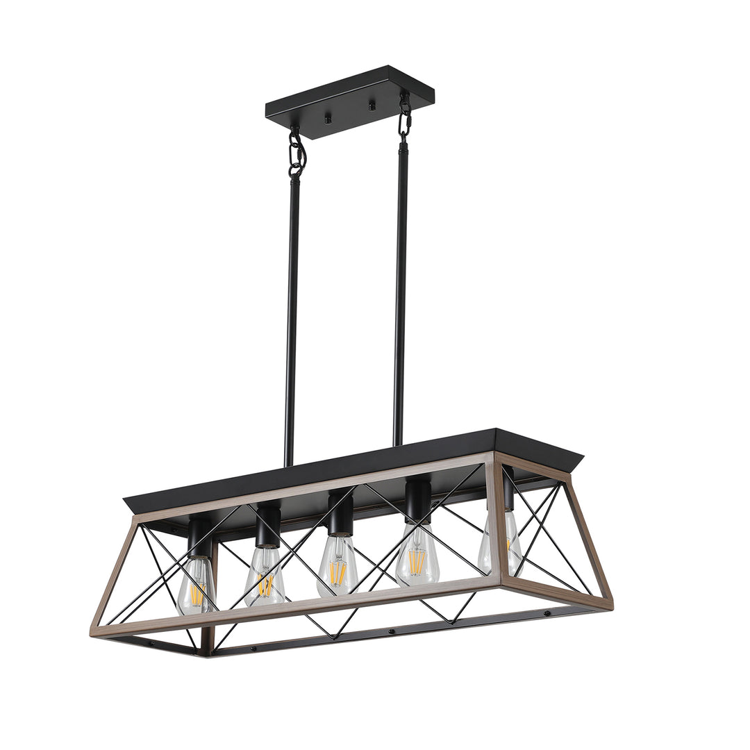 VEYRA 5-Light 31.5-inch Width Modern Farmhouse Trapezoid Chandelier, Iron Kitchen Island Light Fixture for Kitchen Island, Dining Room