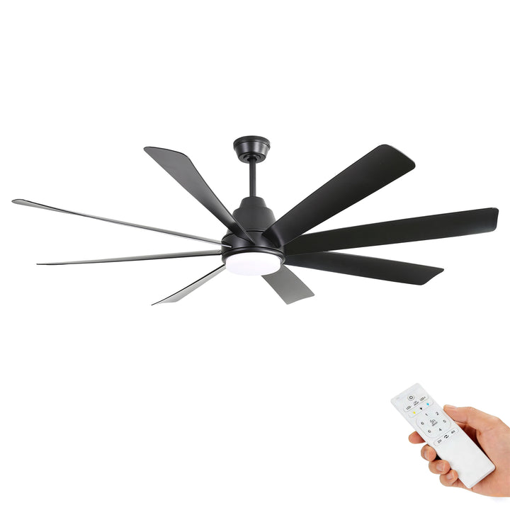 VEYRA 72-inch Modern Ceiling Fan with Light, 8 ABS Blades, DC Motor, 6 Speeds, Downrod Mount for Bedroom, Living Room