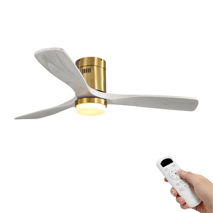 VEYRA 52-inch Modern Ceiling Fan with Light, 3 Solid Wood Blades, DC Motor, 6 Speeds, Flush Mount for Bedroom, Living Room