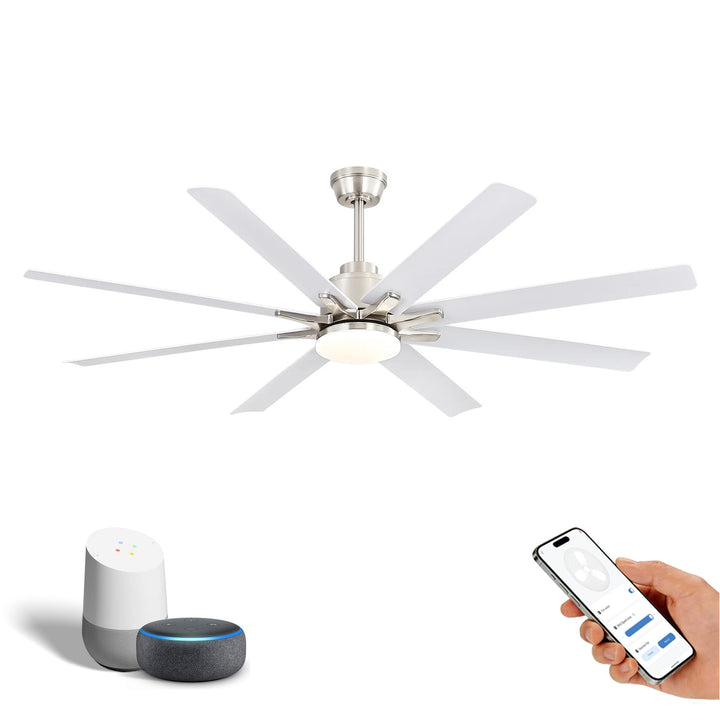 VEYRA 66-inch Modern Ceiling Fan with Light, Remote Control Smart Fan, 8 ABS Blades, DC Motor, 6 Speeds, Downrod Mount for Bedroom, Living Room
