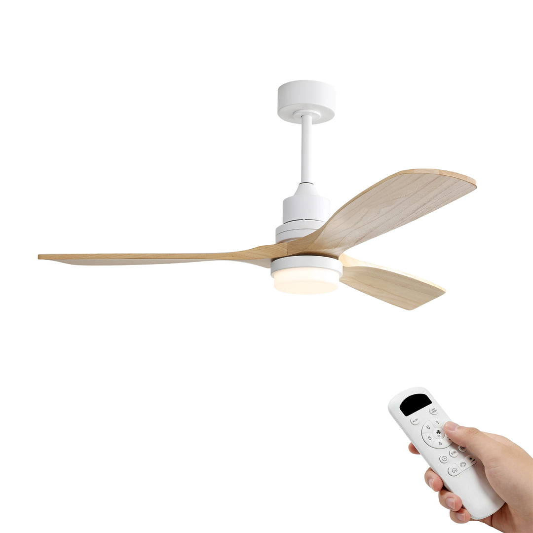 VEYRA 52-inch Modern Ceiling Fan with Light, 3 Solid Wood Blades, DC Motor, 6 Speeds, Downrod Mount for Bedroom, Living Room