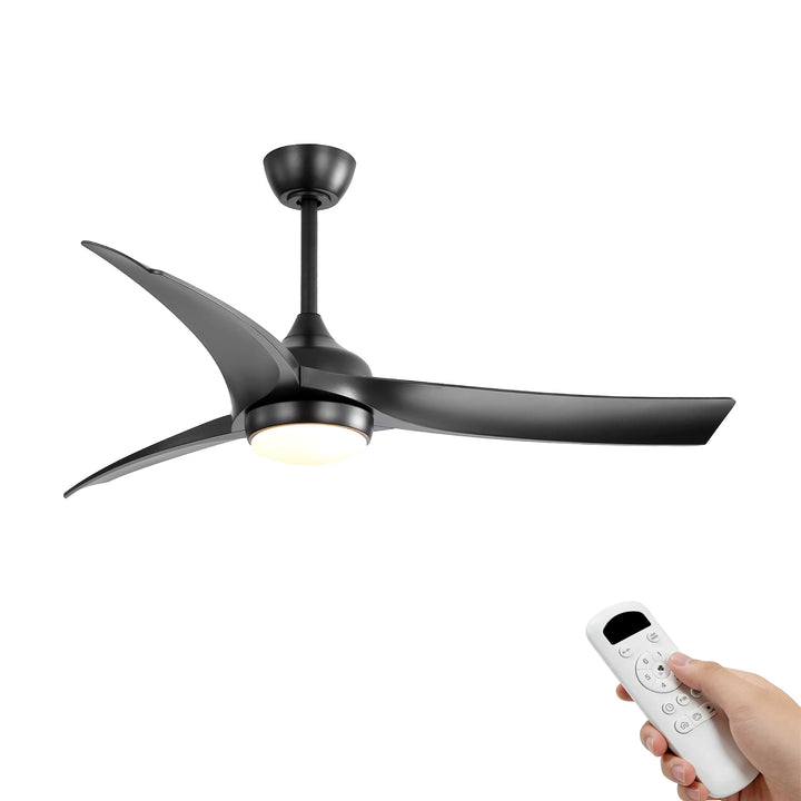 VEYRA 52-inch Modern Ceiling Fan with Light, 3 ABS Blades, DC Motor, 6 Speeds, Downrod Mount for Bedroom, Living Room