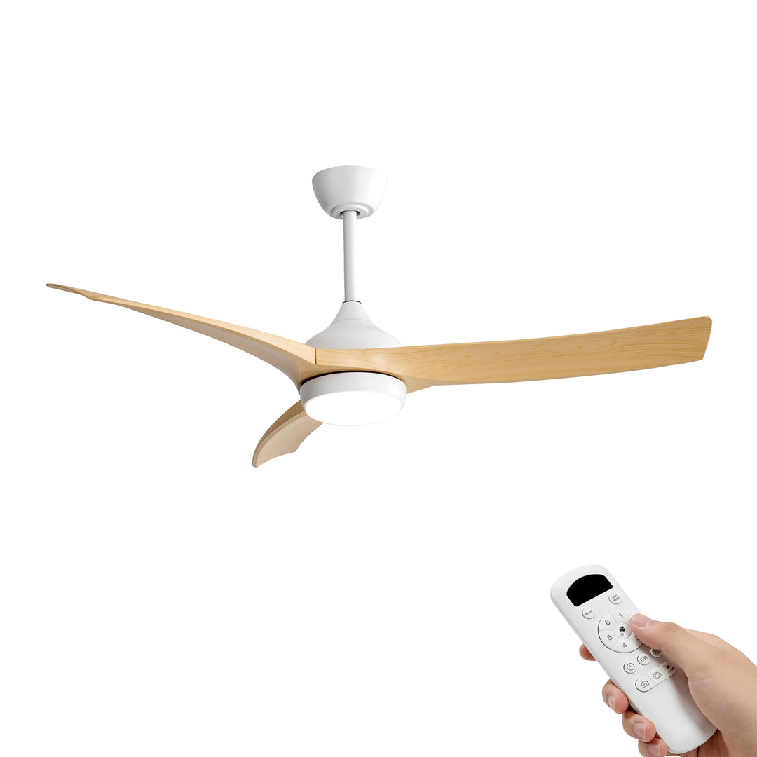 VEYRA 52-inch Modern Ceiling Fan with Light, 3 ABS Blades, DC Motor, 6 Speeds, Downrod Mount for Bedroom, Living Room