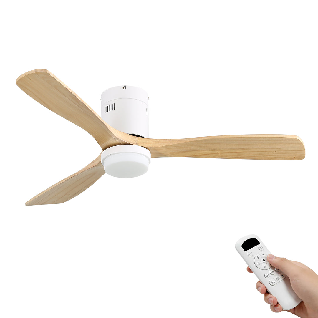 VEYRA 52-inch Modern Ceiling Fan with Light, 3 Solid Wood Blades, DC Motor, 6 Speeds, Flush Mount for Bedroom, Living Room