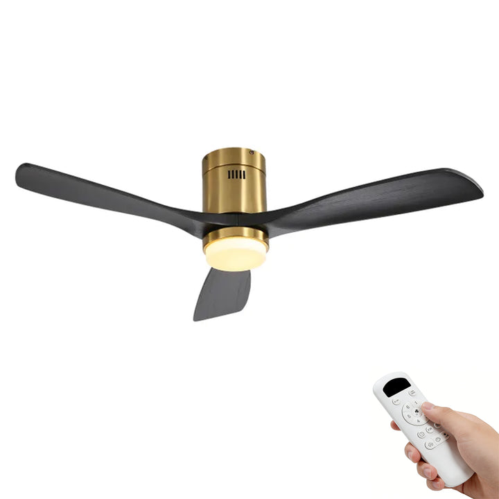 VEYRA 52-inch Modern Ceiling Fan with Light, 3 Solid Wood Blades, DC Motor, 6 Speeds, Flush Mount for Bedroom, Living Room