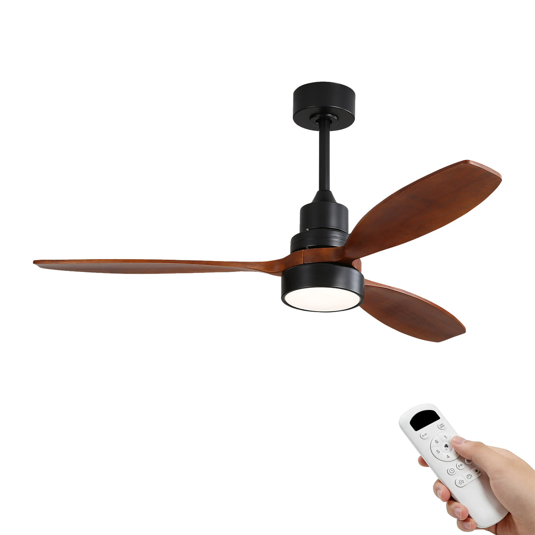VEYRA 52-inch Modern Ceiling Fan with Light, 3 Solid Wood Blades, DC Motor, 6 Speeds, Downrod Mount for Bedroom, Living Room