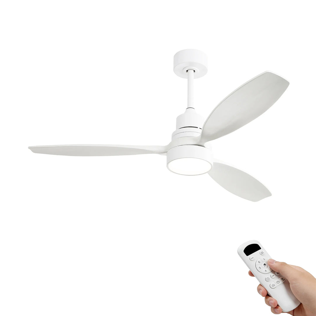 VEYRA 52-inch Modern Ceiling Fan with Light, 3 Solid Wood Blades, DC Motor, 6 Speeds, Downrod Mount for Bedroom, Living Room
