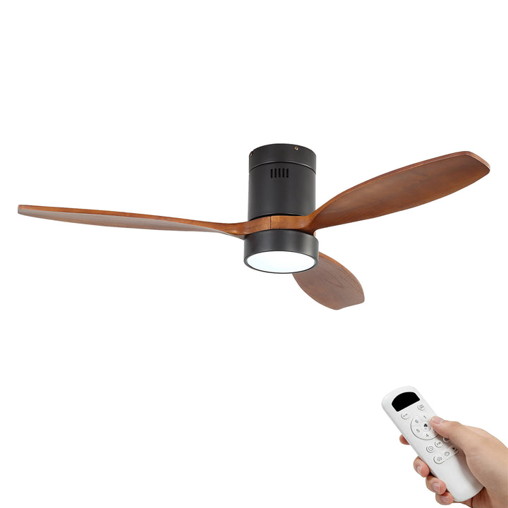 VEYRA 52-inch Modern Ceiling Fan with Light, 3 Solid Wood Blades, DC Motor, 6 Speeds, Flush Mount for Bedroom, Living Room