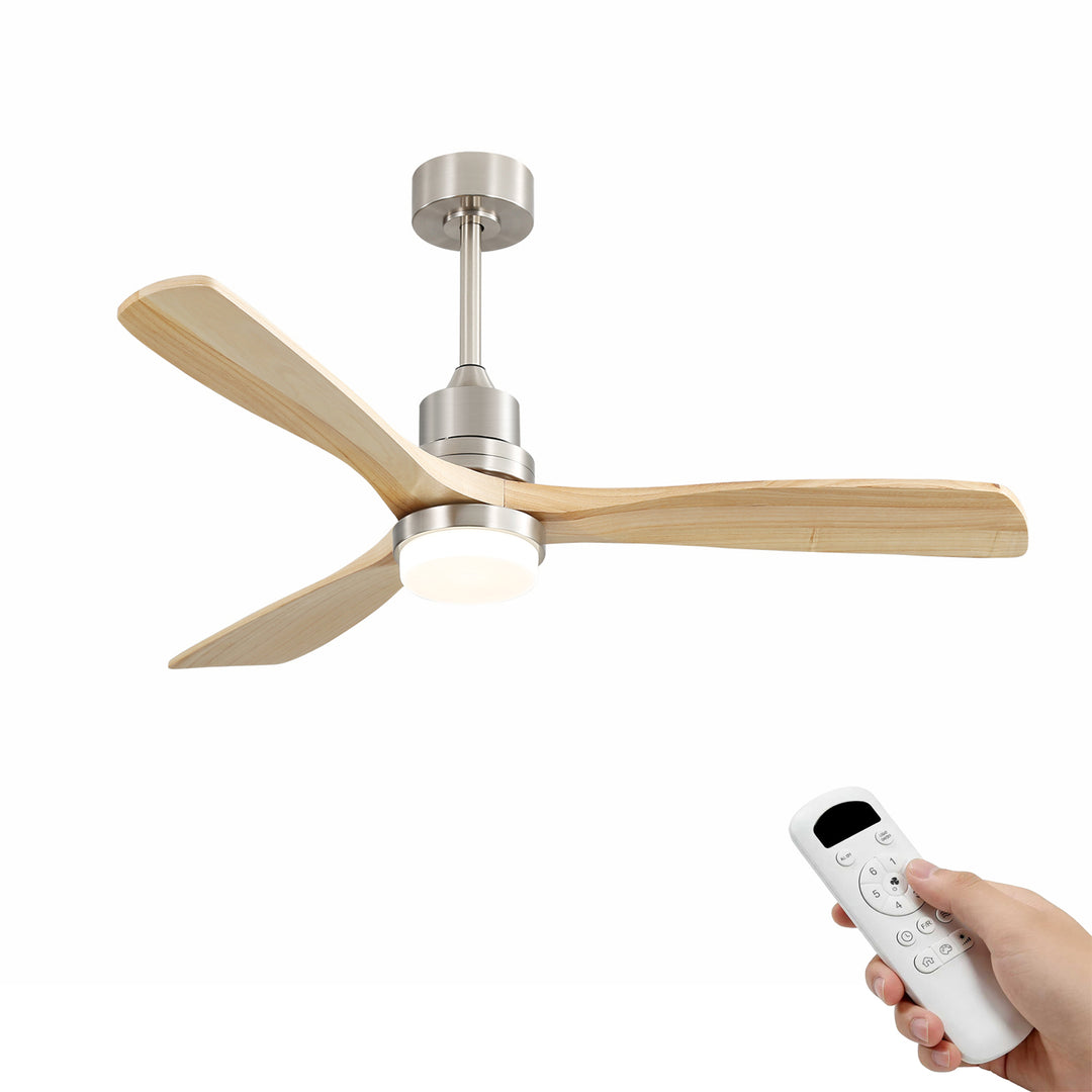 VEYRA 52-inch Modern Ceiling Fan with Light, 3 Solid Wood Blades, DC Motor, 6 Speeds, Downrod Mount for Bedroom, Living Room