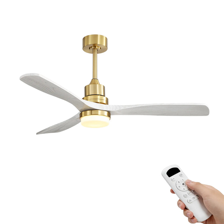 VEYRA 52-inch Modern Ceiling Fan with Light, 3 Solid Wood Blades, DC Motor, 6 Speeds, Downrod Mount for Bedroom, Living Room