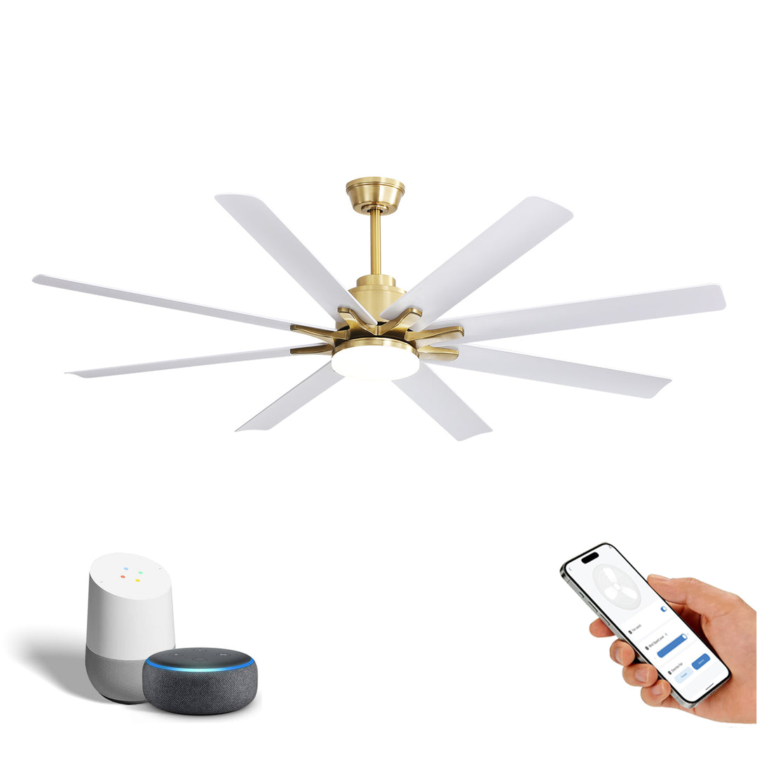 VEYRA 66-inch Modern Ceiling Fan with Light, Remote Control Smart Fan, 8 ABS Blades, DC Motor, 6 Speeds, Downrod Mount for Bedroom, Living Room