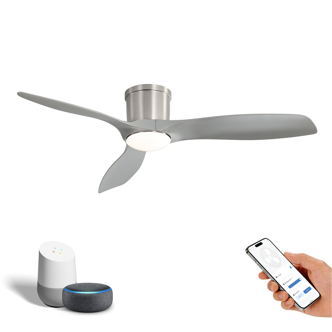 VEYRA 52-inch Modern Ceiling Fan with Light, 3 ABS Blades, DC Motor, 6 Speeds, Flush Mount for Bedroom, Living Room