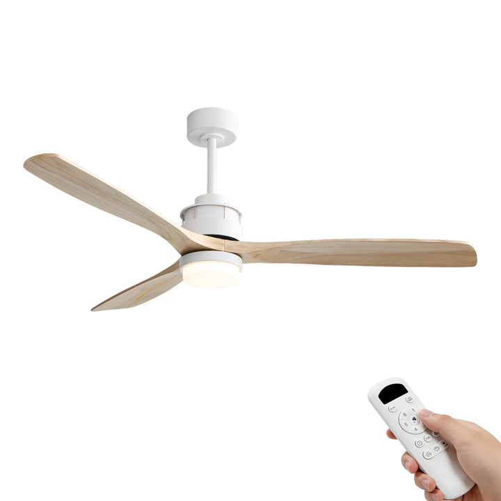 VEYRA 60-inch Modern Ceiling Fan with Light, 3 Solid Wood Blades, DC Motor, 6 Speeds, Downrod Mount for Bedroom, Living Room