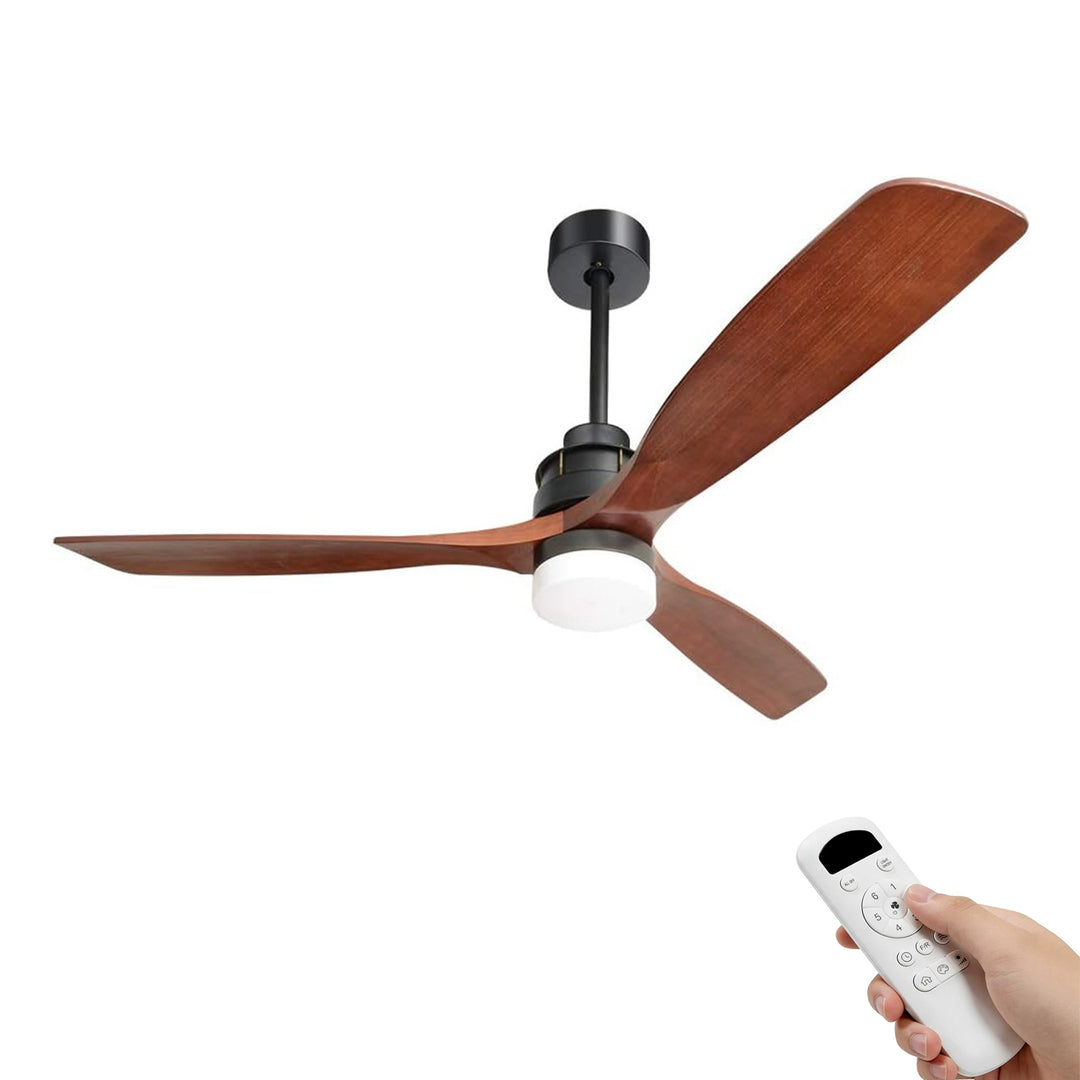VEYRA 60-inch Modern Ceiling Fan with Light, 3 Solid Wood Blades, DC Motor, 6 Speeds, Downrod Mount for Bedroom, Living Room