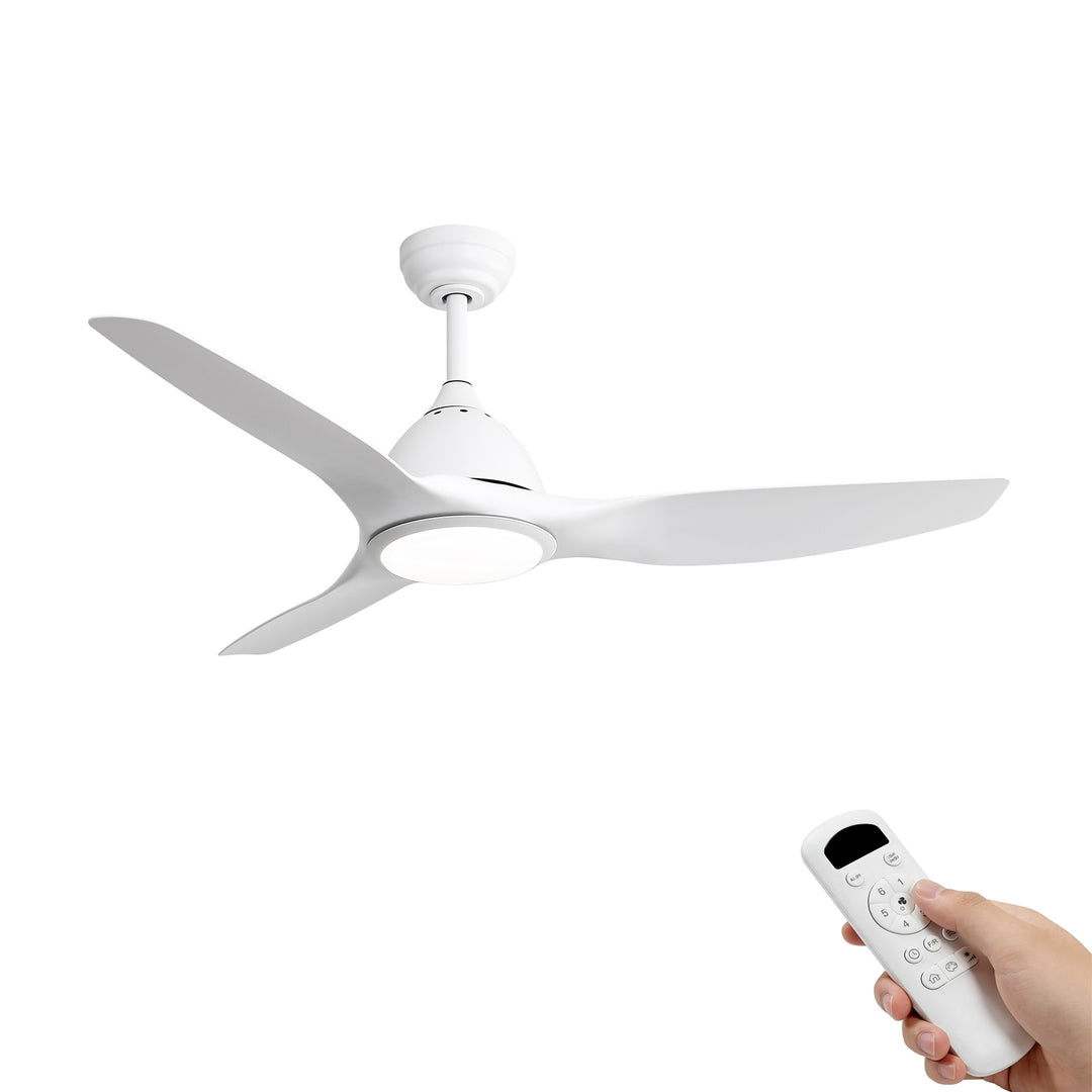 VEYRA 52-inch Modern Ceiling Fan with Light, 3 ABS Blades, DC Motor, 6 Speeds, Downrod Mount for Bedroom, Living Room