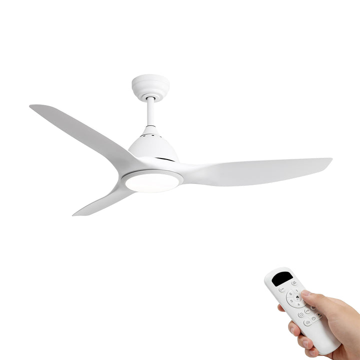 VEYRA 52-inch Modern Ceiling Fan with Light, 3 ABS Blades, DC Motor, 6 Speeds, Downrod Mount for Bedroom, Living Room