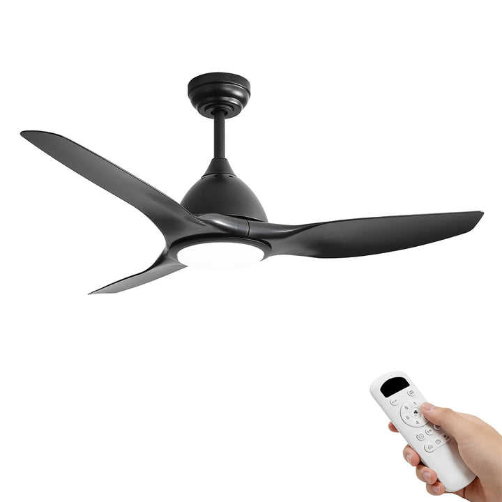 VEYRA 52-inch Modern Ceiling Fan with Light, 3 ABS Blades, DC Motor, 6 Speeds, Downrod Mount for Bedroom, Living Room