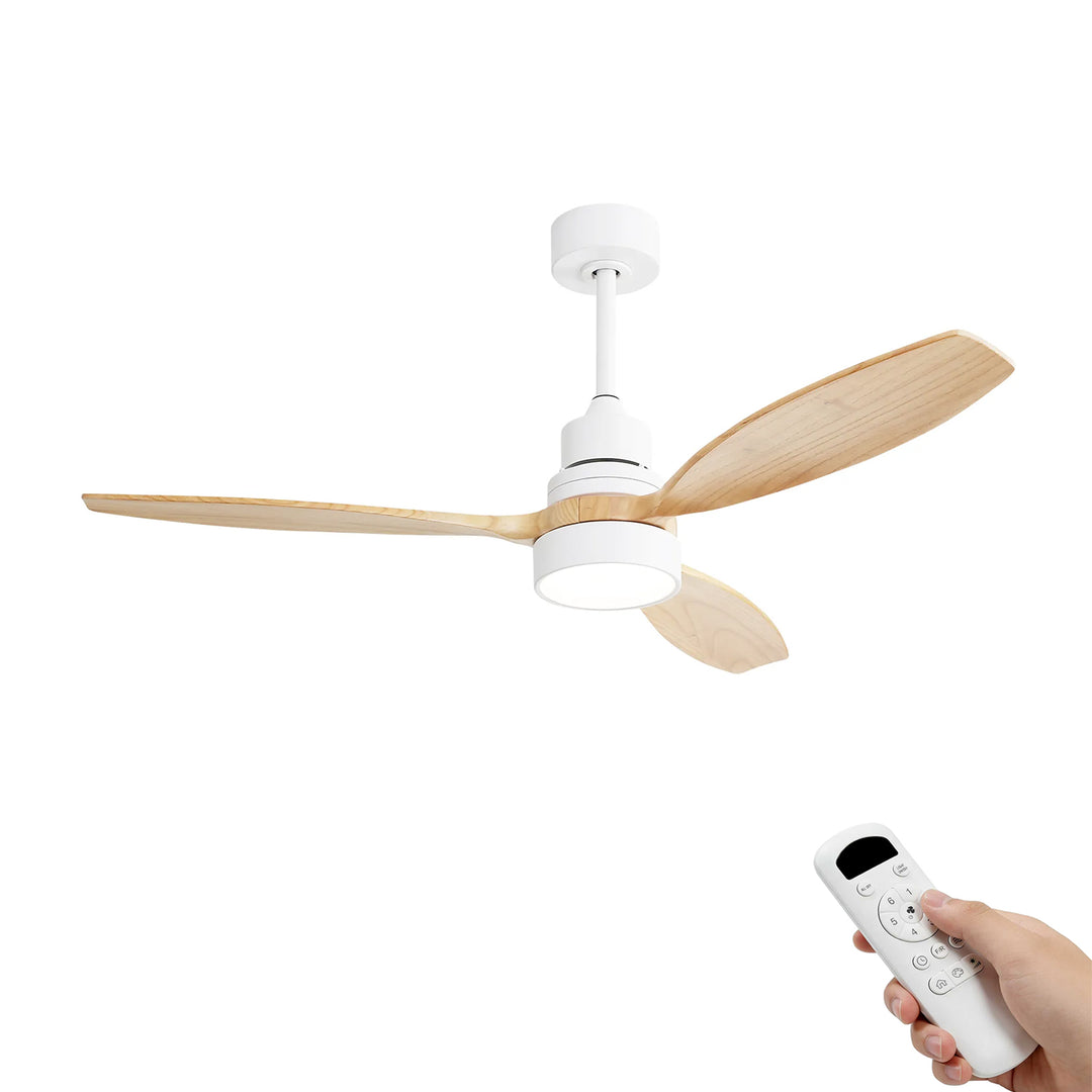 VEYRA 52-inch Modern Ceiling Fan with Light, 3 Solid Wood Blades, DC Motor, 6 Speeds, Downrod Mount for Bedroom, Living Room