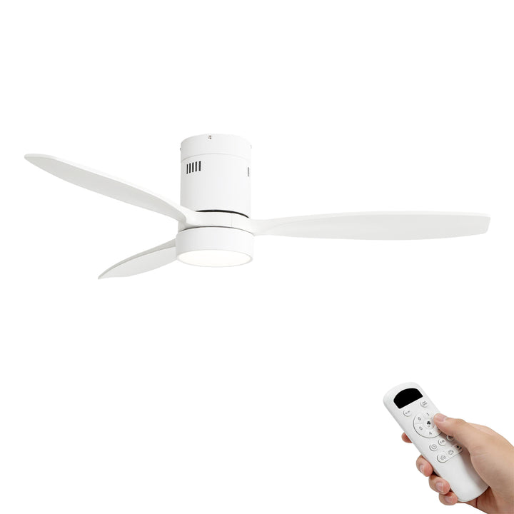 VEYRA 52-inch Modern Ceiling Fan with Light, 3 Solid Wood Blades, DC Motor, 6 Speeds, Flush Mount for Bedroom, Living Room