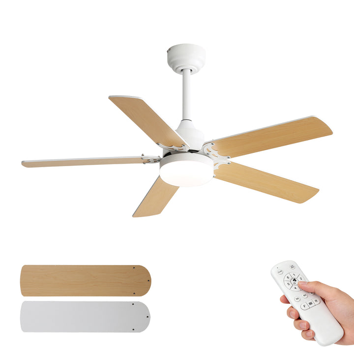 VEYRA 42-inch Modern Ceiling Fan with Light, 5 MDF Blades, DC Motor, 6 Speeds, Downrod Flush Mount for Bedroom, Living Room