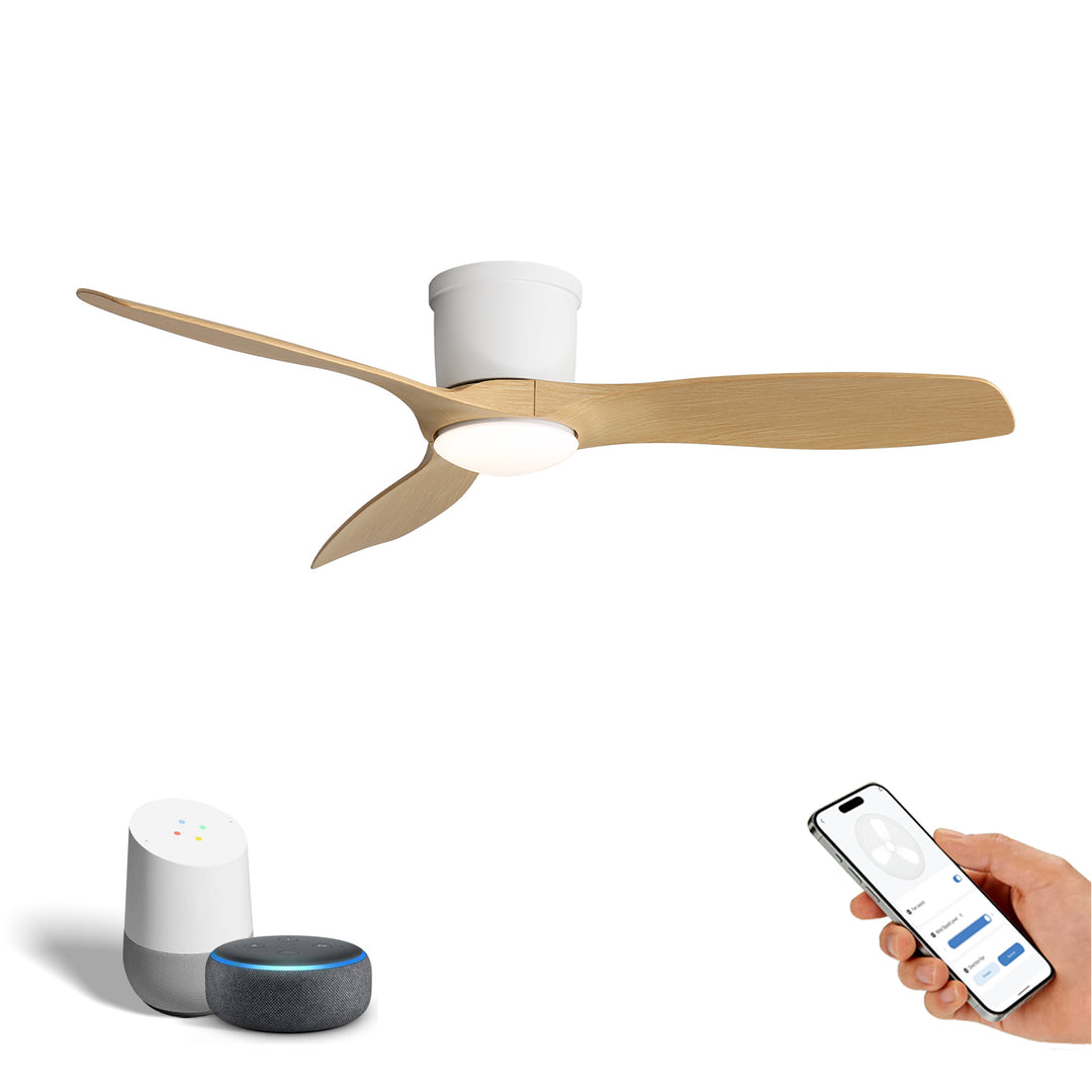 VEYRA 52-inch Modern Ceiling Fan with Light, 3 ABS Blades, DC Motor, 6 Speeds, Flush Mount for Bedroom, Living Room