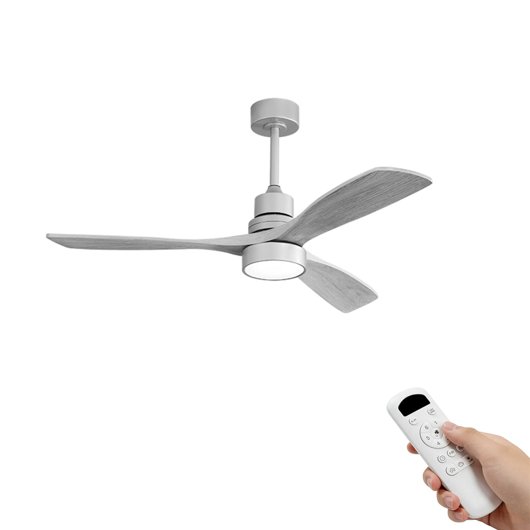 VEYRA 52-inch Modern Ceiling Fan with Light, 3 Solid Wood Blades, DC Motor, 6 Speeds, Downrod Mount for Bedroom, Living Room