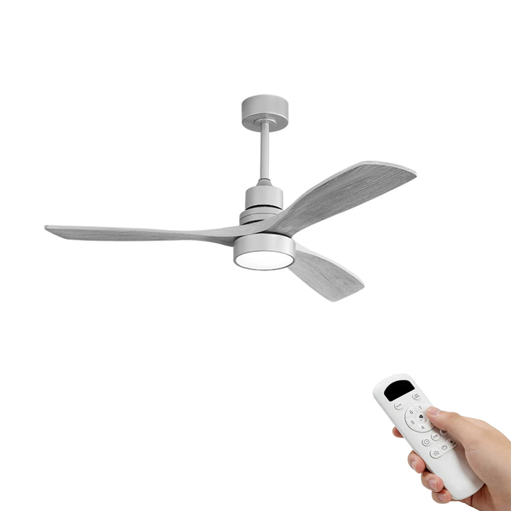 VEYRA 52-inch Modern Ceiling Fan with Light, 3 Solid Wood Blades, DC Motor, 6 Speeds, Downrod Mount for Bedroom, Living Room