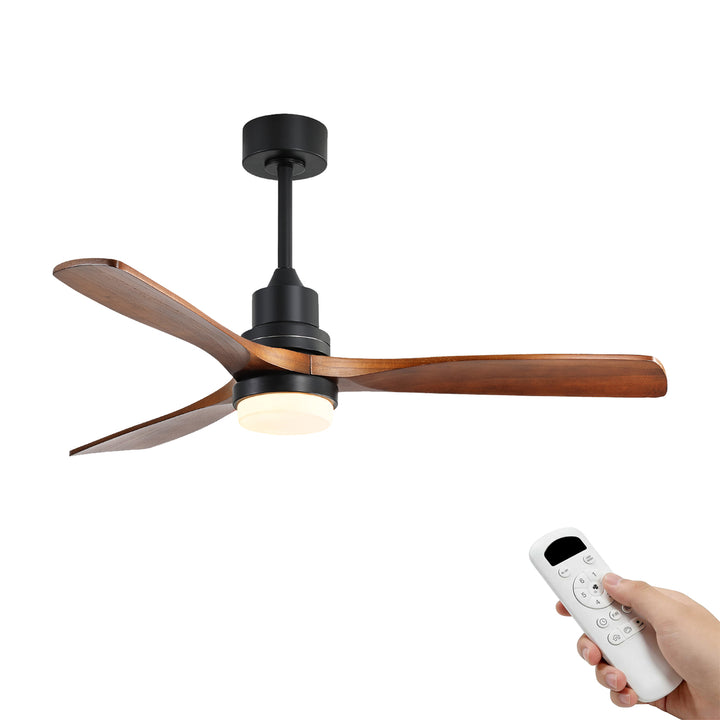 VEYRA 52-inch Modern Ceiling Fan with Light, 3 Solid Wood Blades, DC Motor, 6 Speeds, Downrod Mount for Bedroom, Living Room