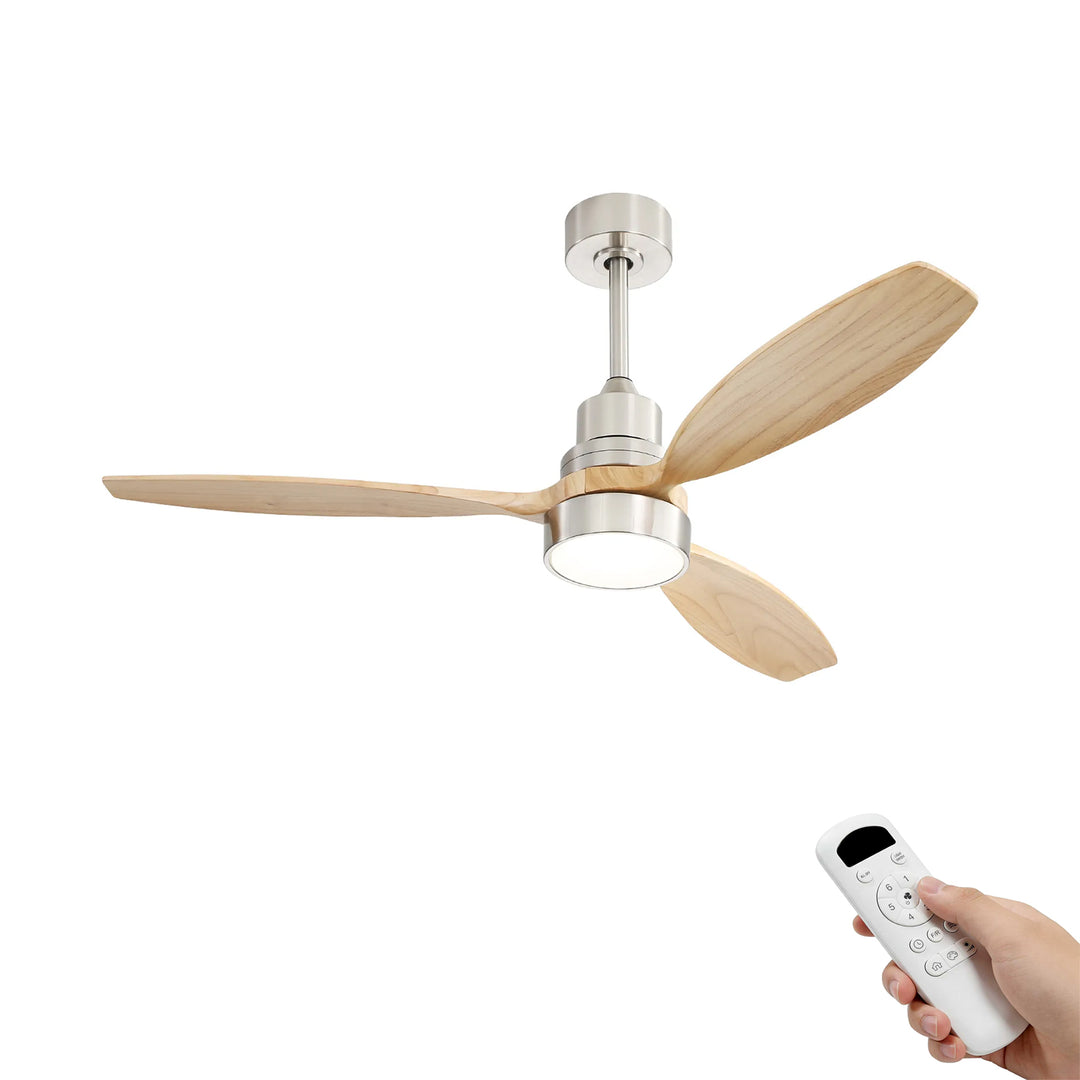 VEYRA 52-inch Modern Ceiling Fan with Light, 3 Solid Wood Blades, DC Motor, 6 Speeds, Downrod Mount for Bedroom, Living Room