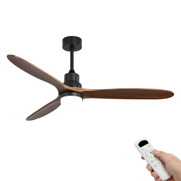 VEYRA 60-inch Modern Ceiling Fan with Light, 3 Solid Wood Blades, DC Motor, 6 Speeds, Downrod Mount for Bedroom, Living Room