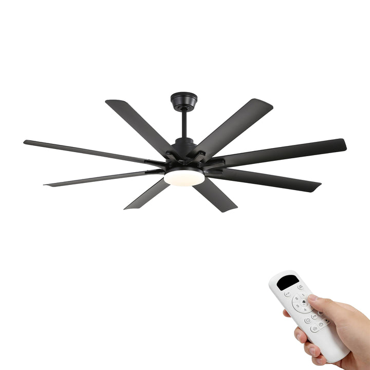VEYRA 52-inch Modern Ceiling Fan with Light, 8 ABS Blades, DC Motor, 6 Speeds, Downrod Mount for Bedroom, Living Room