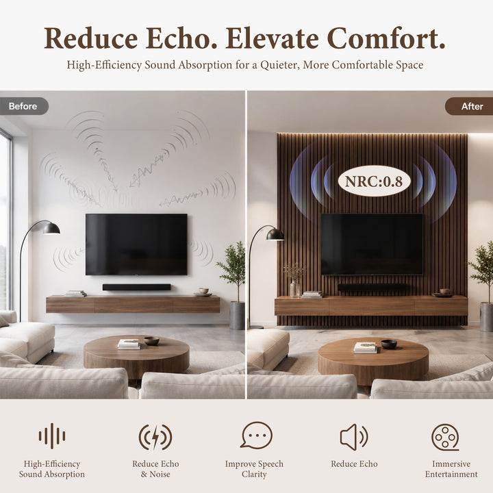 VEYRA Wood Slat Acoustic Wall Panels, Black Walnut, 94.5" x 23.6", 4-Pack