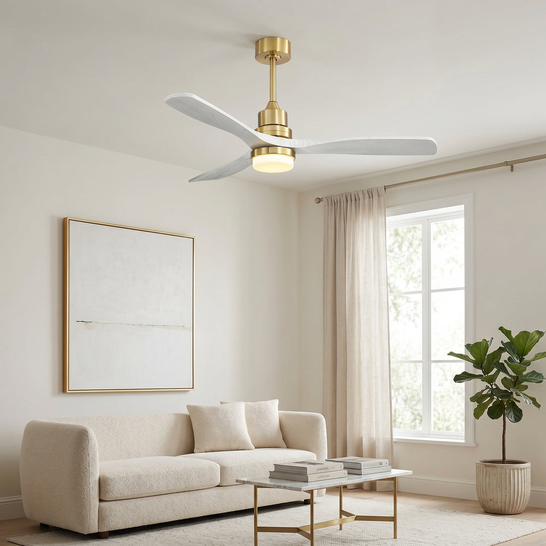 VEYRA 52-inch Modern Ceiling Fan with Light, 3 Solid Wood Blades, DC Motor, 6 Speeds, Downrod Mount for Bedroom, Living Room
