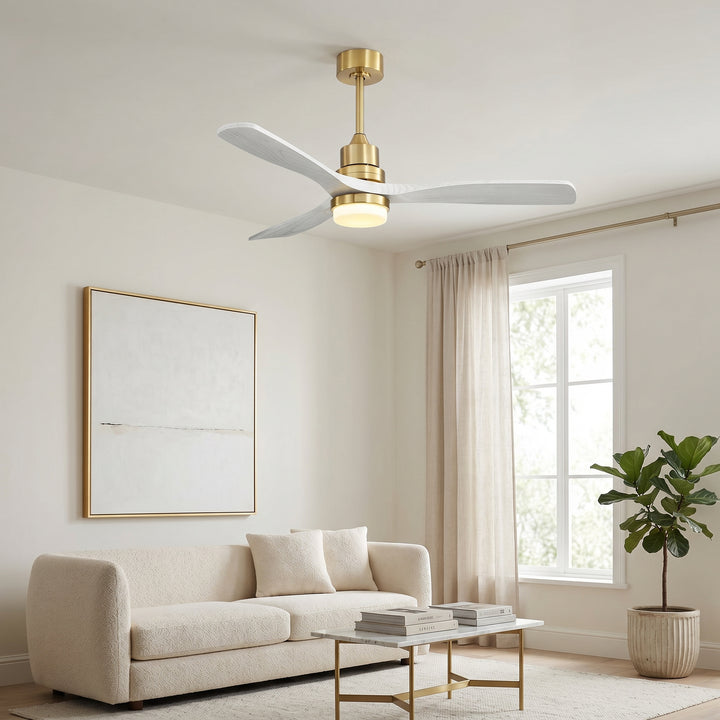 VEYRA 52-inch Modern Ceiling Fan with Light, 3 Solid Wood Blades, DC Motor, 6 Speeds, Downrod Mount for Bedroom, Living Room