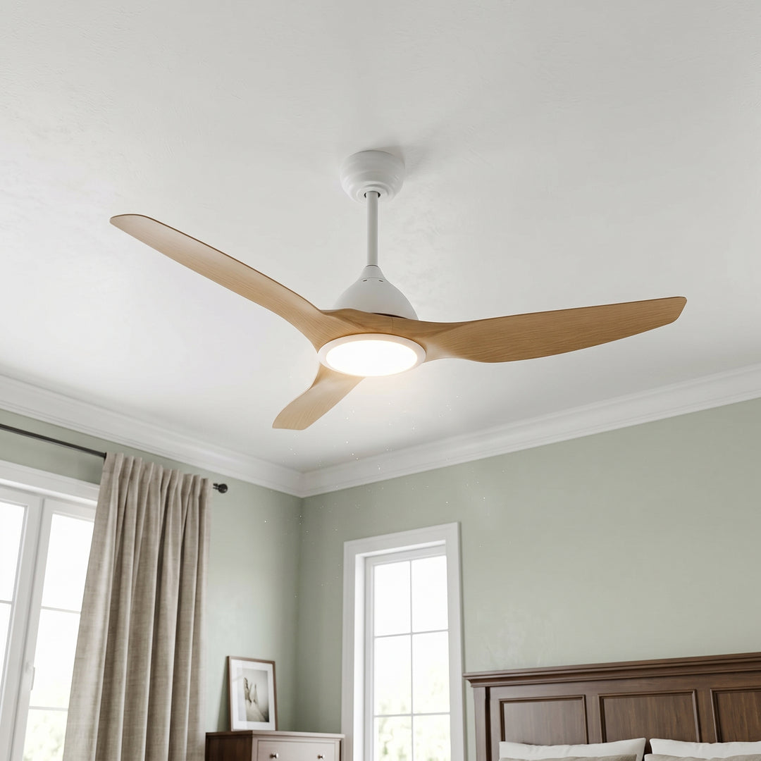 VEYRA 52-inch Modern Ceiling Fan with Light, 3 ABS Blades, DC Motor, 6 Speeds, Downrod Mount for Bedroom, Living Room
