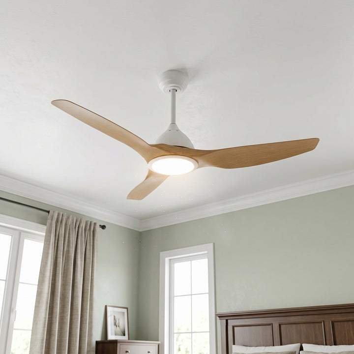VEYRA 52-inch Modern Ceiling Fan with Light, 3 ABS Blades, DC Motor, 6 Speeds, Downrod Mount for Bedroom, Living Room
