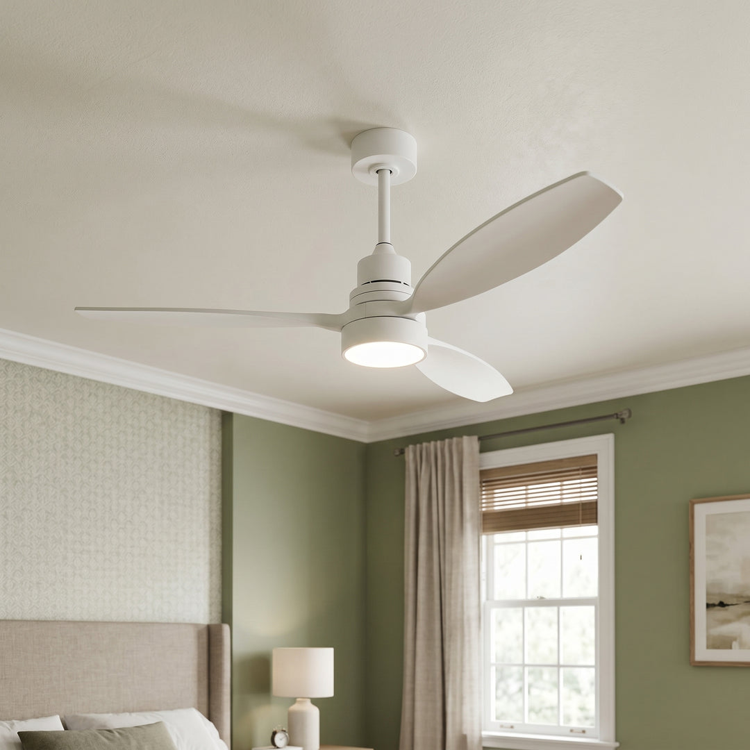 VEYRA 52-inch Modern Ceiling Fan with Light, 3 Solid Wood Blades, DC Motor, 6 Speeds, Downrod Mount for Bedroom, Living Room