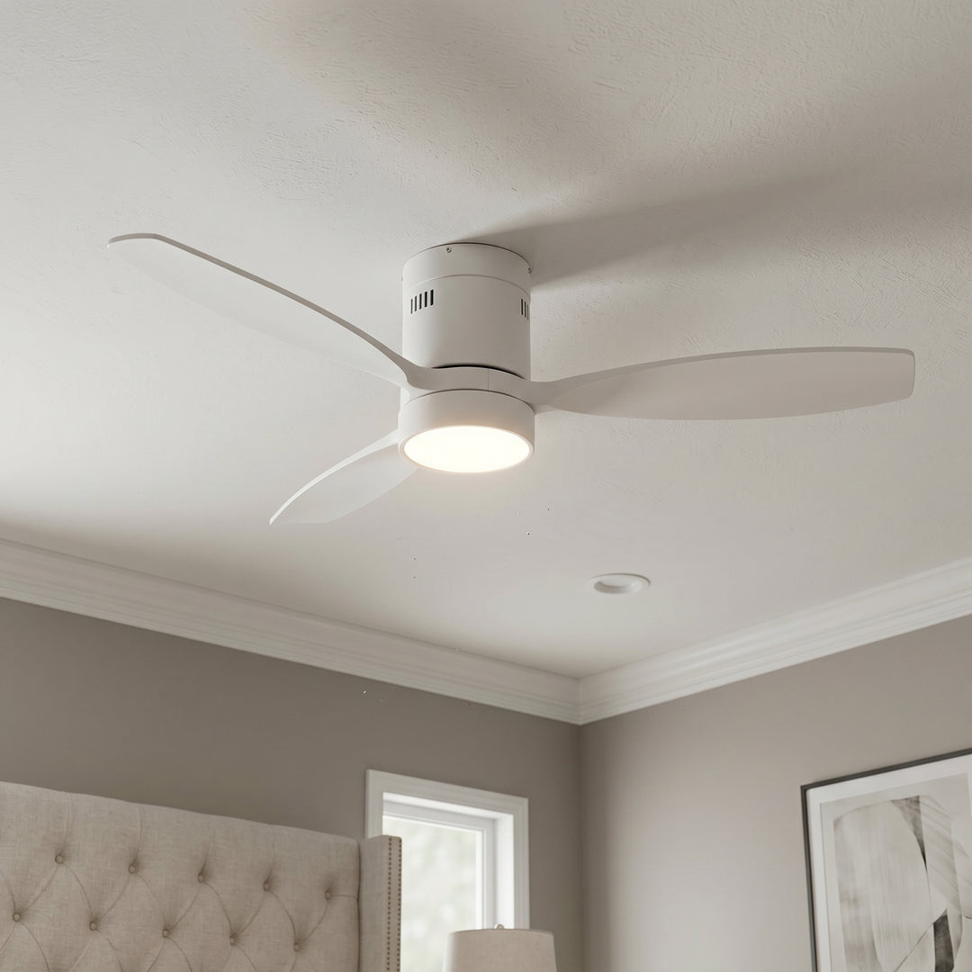 VEYRA 52-inch Modern Ceiling Fan with Light, 3 Solid Wood Blades, DC Motor, 6 Speeds, Flush Mount for Bedroom, Living Room