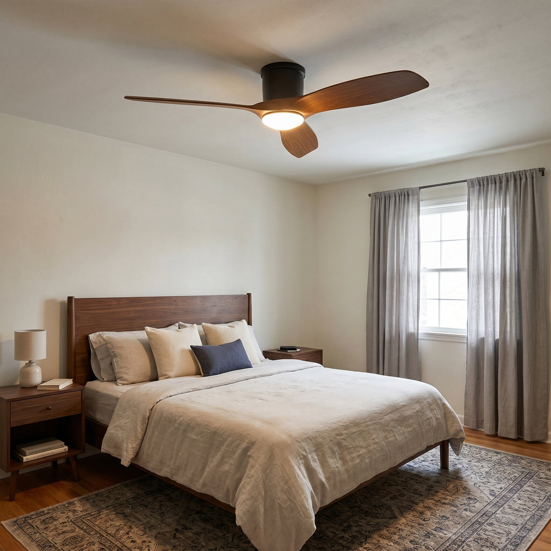 VEYRA 52-inch Modern Ceiling Fan with Light, 3 ABS Blades, DC Motor, 6 Speeds, Flush Mount for Bedroom, Living Room