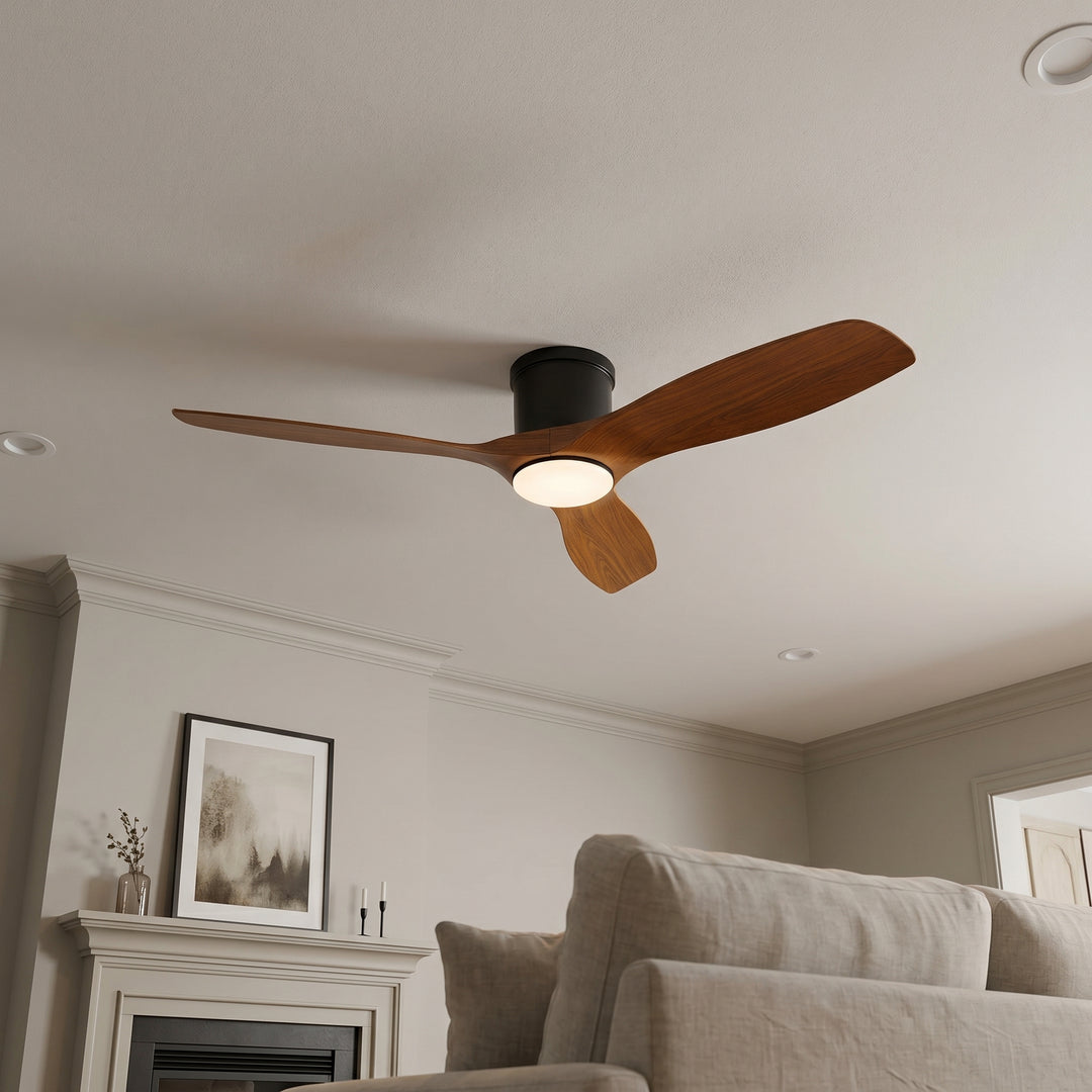 VEYRA 52-inch Modern Ceiling Fan with Light, 3 ABS Blades, DC Motor, 6 Speeds, Flush Mount for Bedroom, Living Room