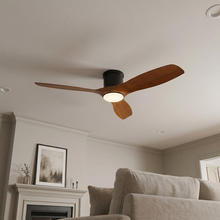 VEYRA 52-inch Modern Ceiling Fan with Light, 3 ABS Blades, DC Motor, 6 Speeds, Flush Mount for Bedroom, Living Room