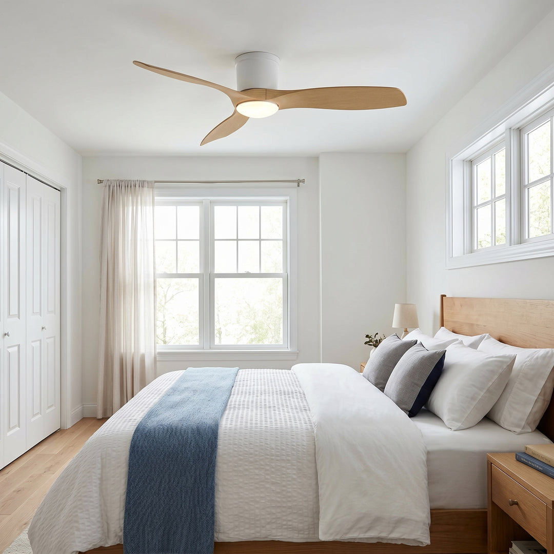 VEYRA 52-inch Modern Ceiling Fan with Light, 3 ABS Blades, DC Motor, 6 Speeds, Flush Mount for Bedroom, Living Room